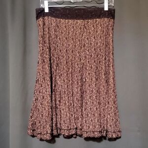Cabi Womens Cottagecore A-line Brown Textured Lace Trim Ruffle Skirt Size Medium